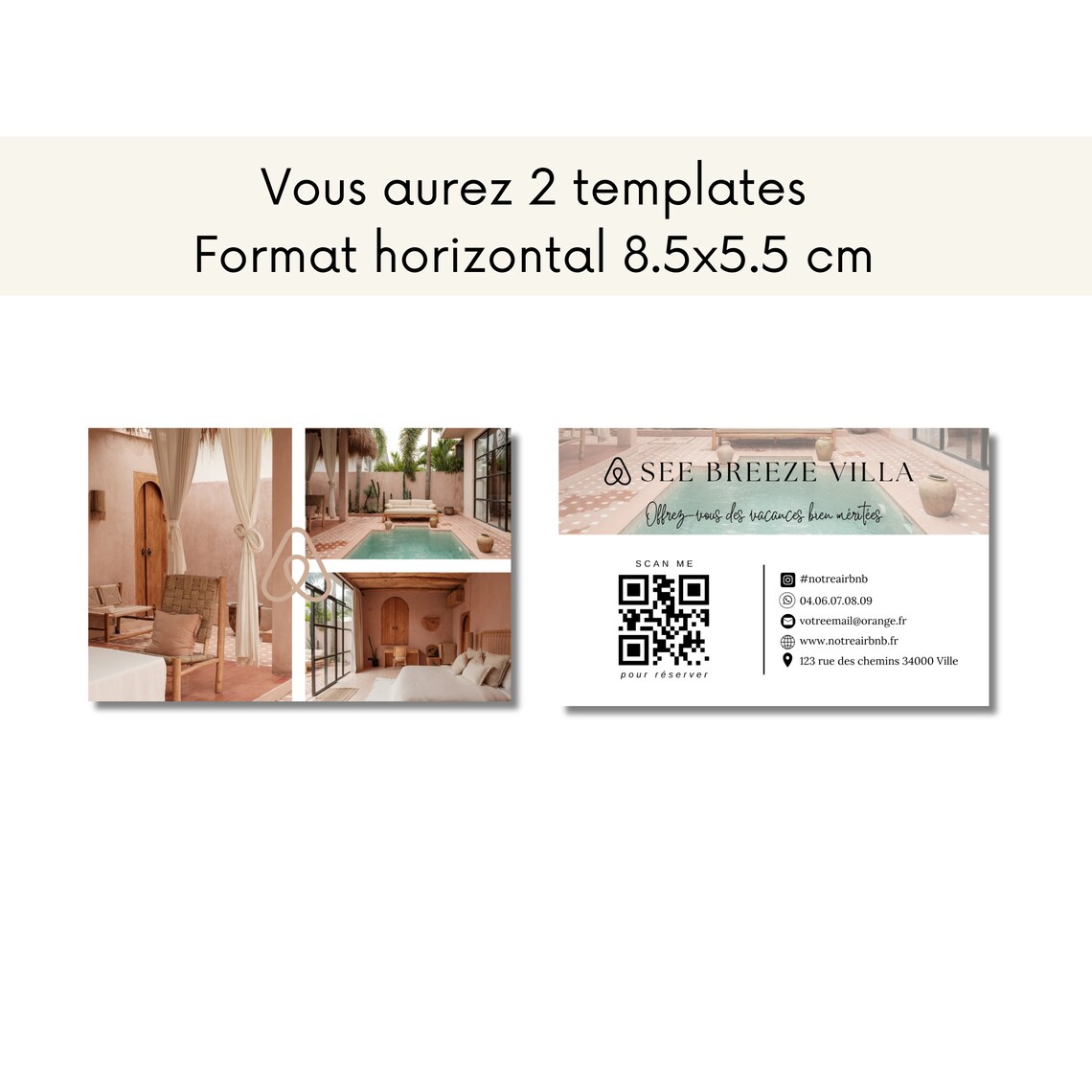AIRBNB Carte de visite Airbnb location saisonnière avec emplacement QR code, pour une