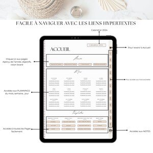 Planner digital 2024 en français Planificateur numérique 50 pages avec des liens hypertextes pour GoodNotes ou autres applications Pdf image 2