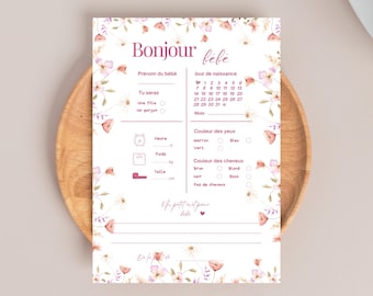 Baby Prediction Card | French Birth Predictions | Flower Girl Baby Shower Game | Baby in Bloom | Printable PDF