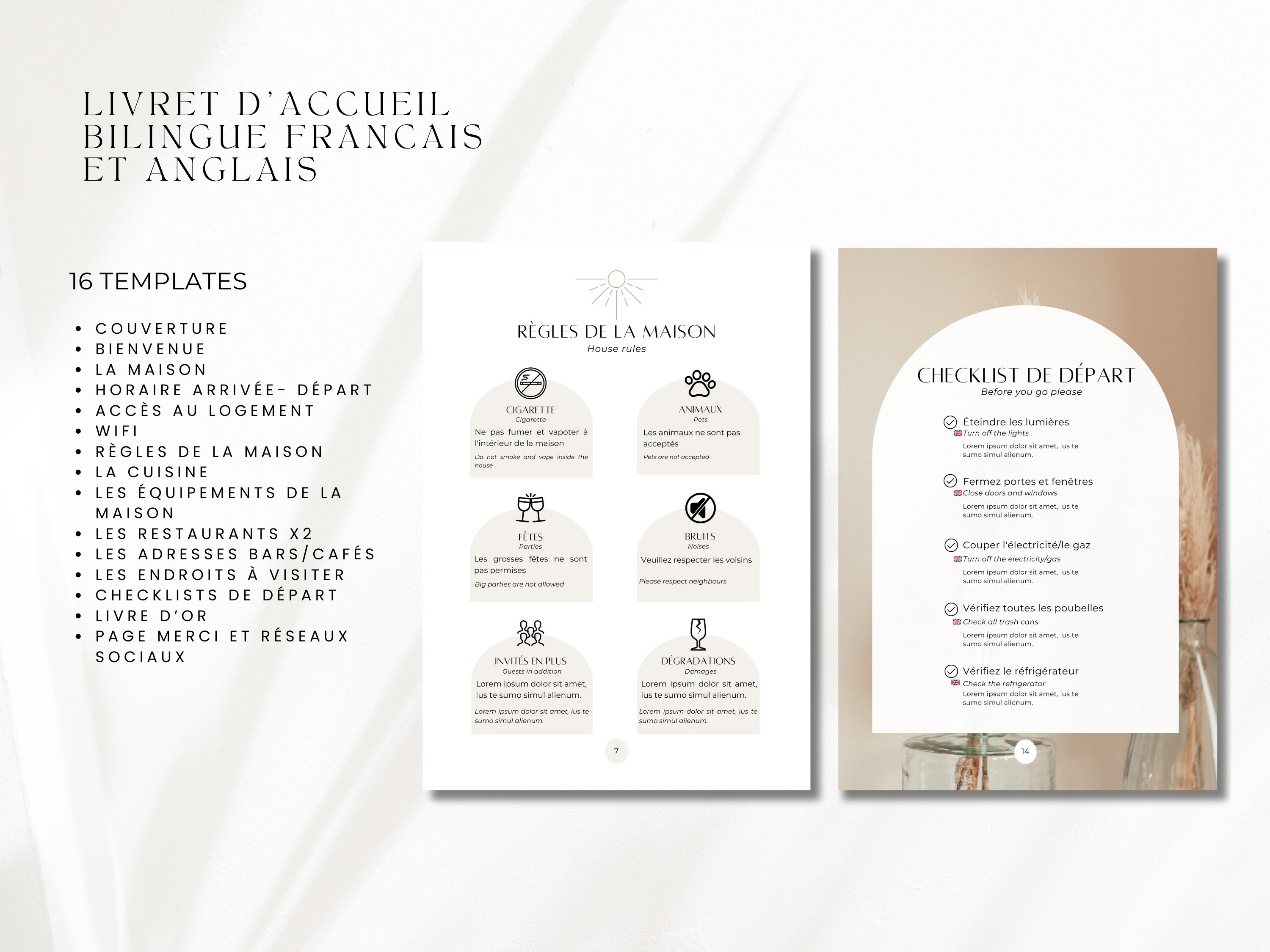 AIRBNB livret d'accueil en français et anglais 16 pages | 1 affiche