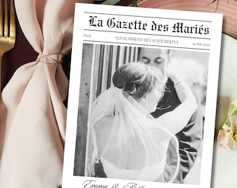 Wedding Gazette | 4 customizable pages on Canva | Wedding Journal Template | A3-A4-A5 Format | French Wedding Invitation
