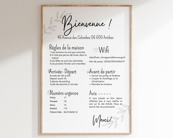 Airbnb panneau accueil français, formats a3,a4,a5, poster location saisonnière, gîtes, à personnaliser sur canva