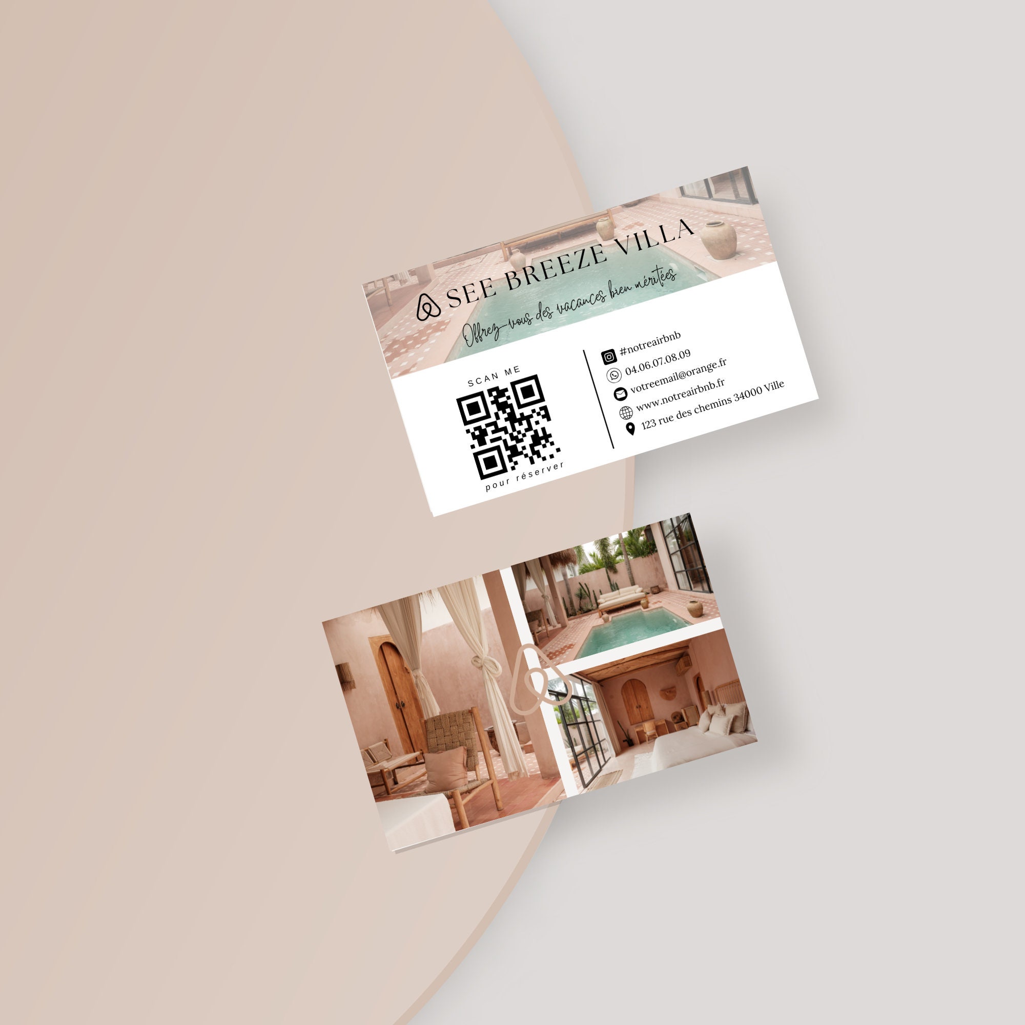 AIRBNB Carte de visite Airbnb location saisonnière avec emplacement QR code, pour une