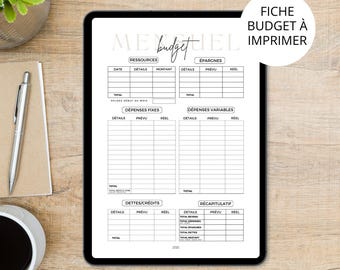 French monthly budget sheet to print or use with GoodNotes, Pdf Budget planner table, with an expense tracker sheet