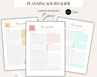 To do list, Planning journalier non daté, agenda journalier, pdf à personnaliser sur canva, formats a4 et a5, 7 templates en français