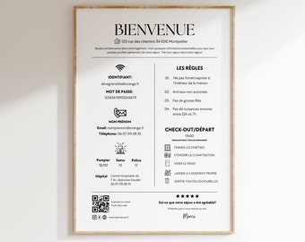 Affiche d'Accueil Airbnb en Français à personnaliser sur Canva, panneau bienvenue pour location saisonnière