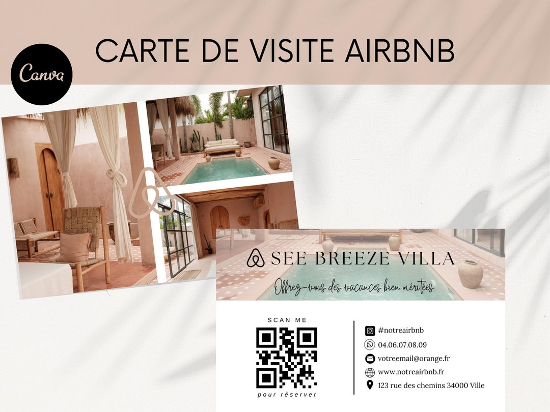 Cartes De Visite Airbnb Avec Emplacement QR Code Pour Une Etsy