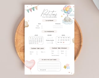 Baby Predictions Card | Birth Predictions | Printable PDF | Elephant Baby Shower