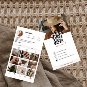 Carte de visite vertical français | Carte de visite Instagram | Carte visite QR Code | à personnaliser sur Canva | exemples carte de visite