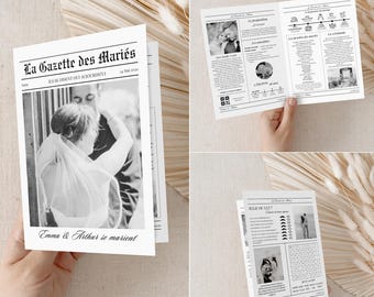 Wedding Gazette | 4 customizable pages on Canva | Wedding Journal Template | A3-A4-A5 Format | French Wedding Invitation