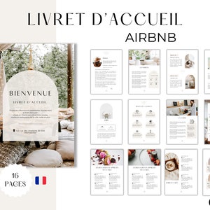 AIRBNB livret d'accueil en français 16 pages, 6 affiches airbnb offerts, location saisonnière, Modèles livret accueil, airbnb TEMPLATE canva image 1