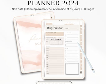 Planner digital 2024 en français | Planificateur numérique | +50 pages avec des liens hypertextes pour GoodNotes ou autres applications Pdf