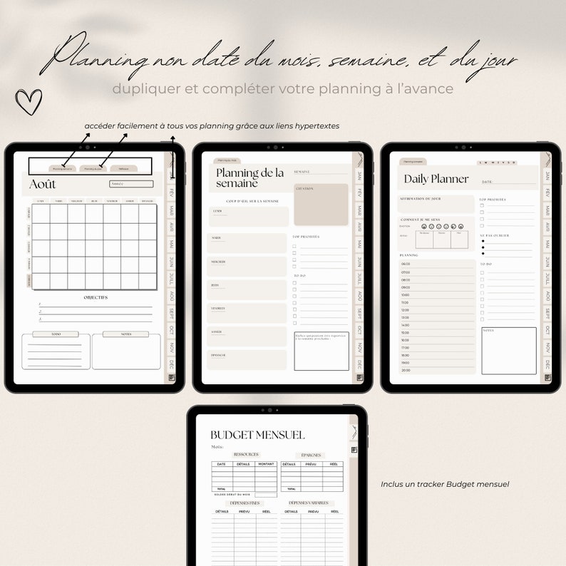 French Digital Planner 2024 Diary 50 Pages With Hyperlinks for