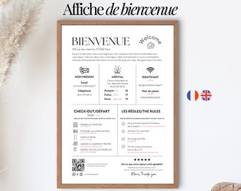 Customizable Airbnb welcome sign in French and English on Canva, Welcome sign for vacation rentals