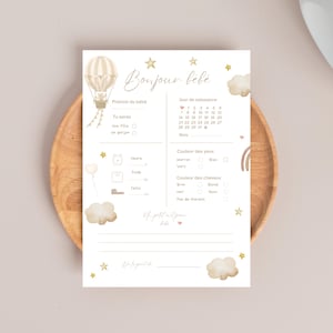 フランス生まれの赤ちゃん誕生予測カード | ブラウンベビーシャワーゲーム | 出産予測 | 印刷可能なPDF