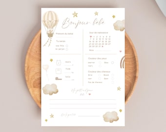 French Baby Prediction Card | Brown Baby Shower Game | Birth Predictions | Printable PDF