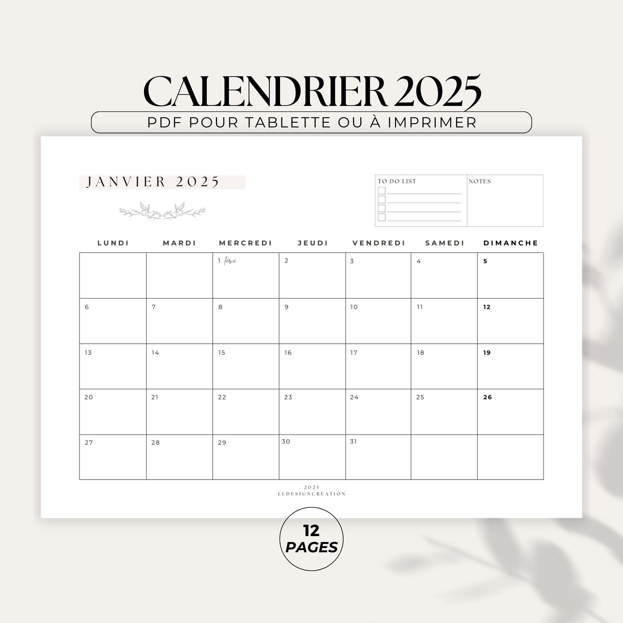 2025 Calendar | Printable 2025 Calendar | Monthly Calendar | French 2025 Calendar | Monthly Planner |
