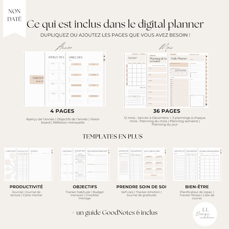 Planner digital 2024 en français Planificateur numérique 50 pages avec des liens hypertextes pour GoodNotes ou autres applications Pdf image 4