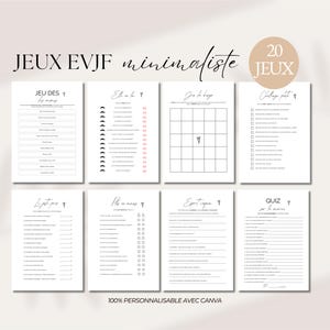 Jeux EVJF Thème minimaliste | Pack 20 jeux Evjf en français | Animations EVJF | Kit EVJF à imprimer | Personnalisable sur Canva