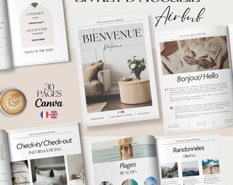 Airbnb livret d'accueil airbnb en français et anglais |  30 pages |  Modèle guide accueil location saisonnière personnalisable sur Canva