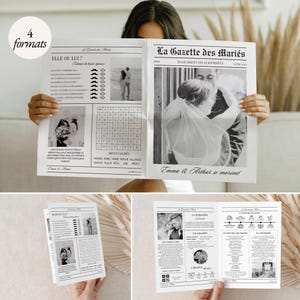 Wedding Gazette | 4 pages to personalize on Canva | Wedding newspaper template | A3-A4-A5 format | French wedding announcement