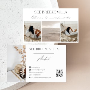 AIRBNB Boho visitekaartje sjabloon voor vakantieverhuur, cottage: met QR-code locatie, airbnb sjabloon, canva sjabloon