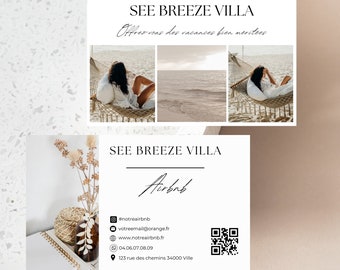 AIRBNB Boho business card template for vacation rental, cottage: with QR code location, airbnb template, canva template