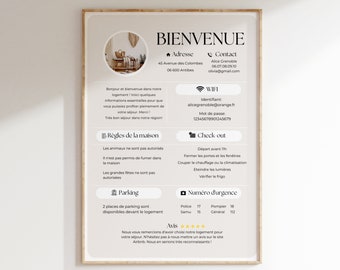 AFFICHE bienvenue AIRBNB en français affiche format A4, poster, location saisonnière, règles de la maison, template canva, airbnb template