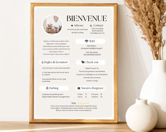 Airbnb welcome poster in French, A4 format, poster, vacation rental, house rules, Canva template, Airbnb template