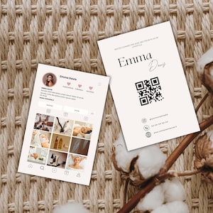 Carte de visite Instagram personnalisable | Carte de visite verticale avec QR Code | Modèle Canva esthéticienne, salon de beauté, coach