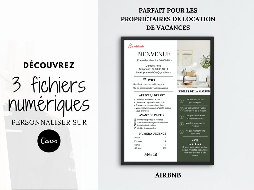 Panneau De Bienvenue Airbnb En Français Affiche De Bienvenue Etsy
