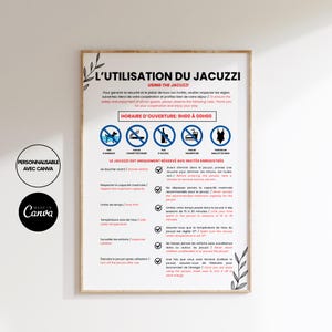 Jacuzzi Instructions Poster Seasonal Rental, Airbnb French English, Spa Safety to personalize on Canva