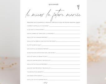 Bachelorette Party Game: Who Knows the Bride-to-Be Best? French Quiz - 15 Quick Questions - Customizable - Canva | Bachelorette Party Entertainment | Bridal Shower Game