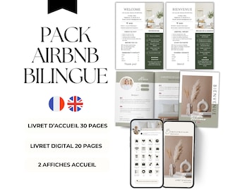 Livret d'accueil Airbnb français anglais Pack bilingue 52 pages, Modèle Guide d'Accueil personnalisable pour Location Saisonnière sur Canva