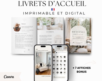 Livrets d’accueil airbnb français Imprimable et Digital | Affiche airbnb | Modèle guide location saisonnière à personnaliser sur Canva