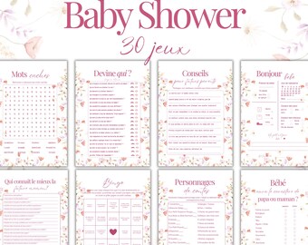 Baby Shower Games: Baby in Bloom to Print (French) | 30 Pink Flower Games | Baby Shower Activities for Girls | Baby Shower | PDF