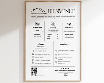 Affiche Accueil Airbnb en Français à personnaliser sur Canva, panneau bienvenue pour location saisonnière