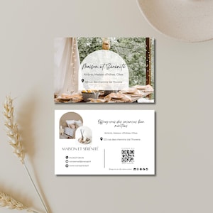 Airbnb carte de visite gîte, location saisonnière : avec emplacement QR code, pour une expérience de réservation moderne et tendance