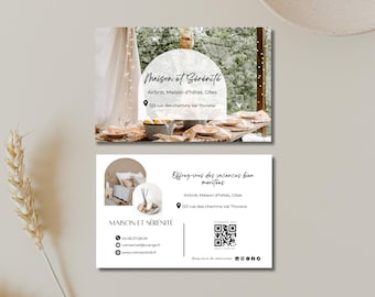 Airbnb business card for cottages and seasonal rentals: with QR code location, for a modern and trendy booking experience