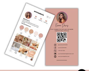 INSTAGRAM Business Card Template, pink IG business card, qr code card,premade business cards, nails,eyelash business, dIY Canva Editable