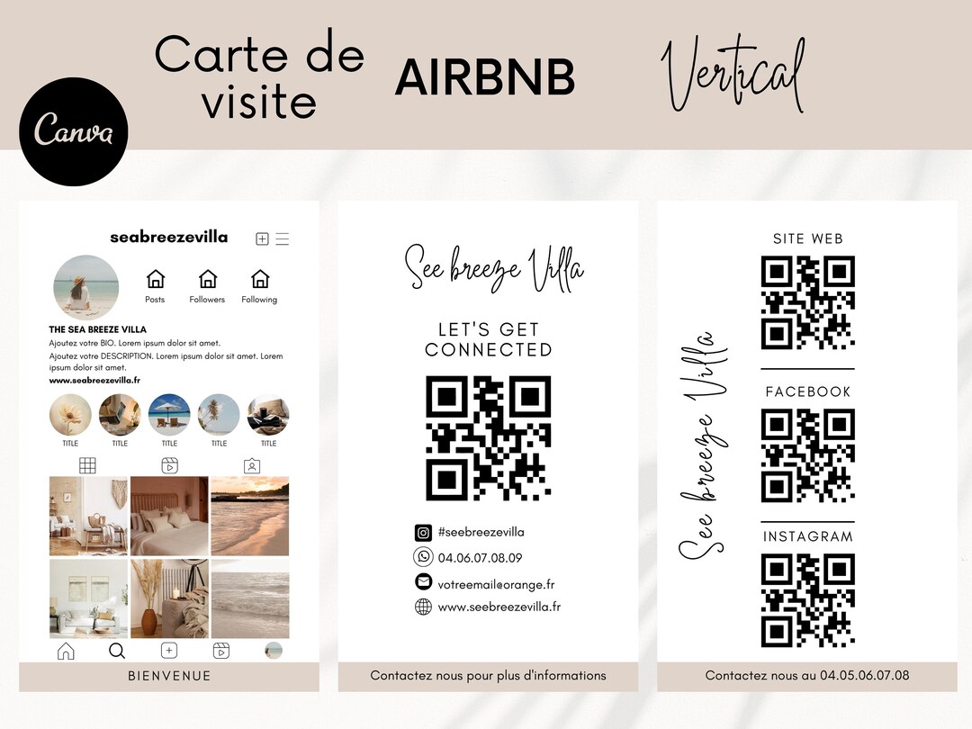 Carte De Visite Airbnb Façon Instagram QR Code Modèle Canva Etsy