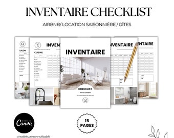 Inventaire AIRBNB, 15 pages Checklist Airbnb Francais, Template Canva, Etat des lieux location saisonnière, Personnalisable sur canva