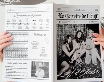 French Hen Party Gazette | Activities | Program | Journal with customizable activities on Canva