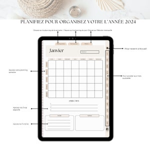 Planner digital 2024 en français Planificateur numérique 50 pages avec des liens hypertextes pour GoodNotes ou autres applications Pdf image 3