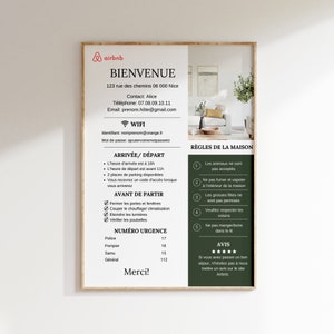 AIRBNB welcome POSTER in French, 3 formats, house rules, airbnb seasonal rental, gîtes, guest house, canva template