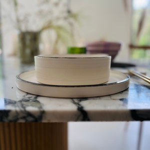 black and white bowls in turned sandstone 19x5 cm
