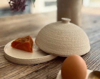 White butter dish 16x9 cm ceramic chamotte stoneware