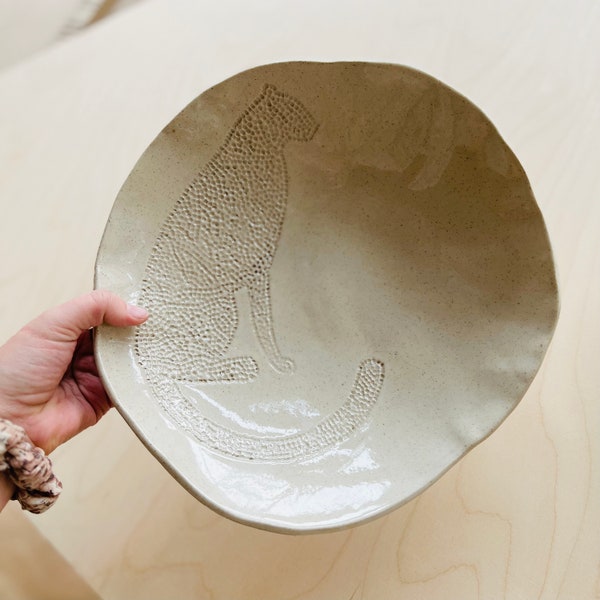Grand plat à fruits ou vide poche léopard en céramique 30cm