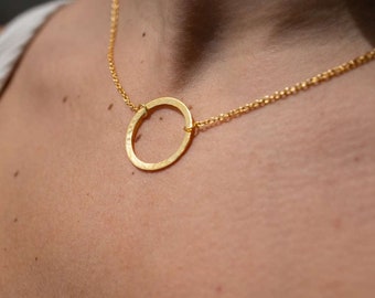 Unity Necklace | Hammered brass | Gold Plated | Pendant Necklace