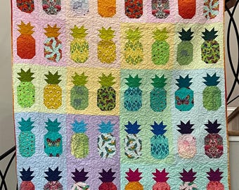 Modern Pineapple Quilt: Handmade Colorful Tropical Throw gift blanket pink bright teen